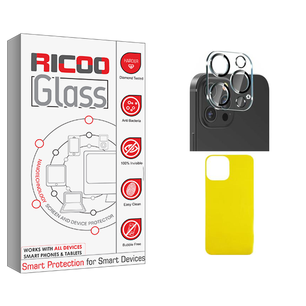 محافظ پشت گوشی ریکو مدل Ricoo Glass FLL مناسب برای گوشی موبایل اپل iPhone 13 ProMax  به همراه محافظ لنز دوربین